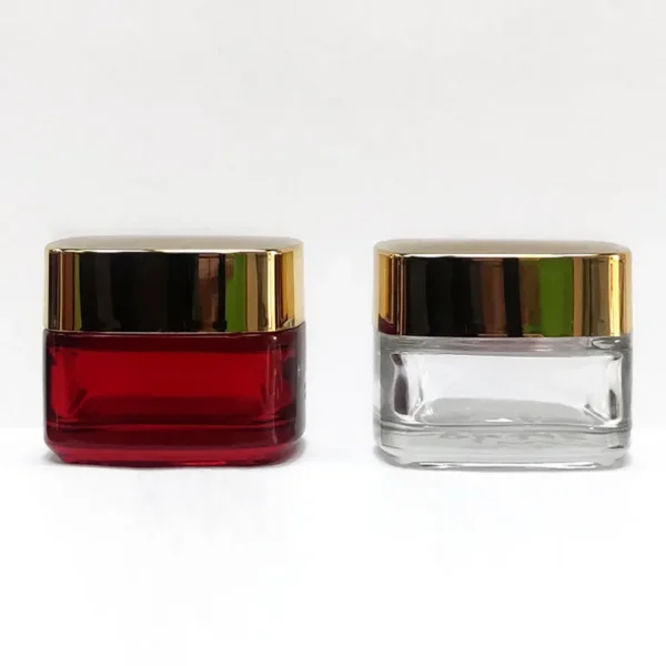 coloured glass cosmetic jars, empty cream pots