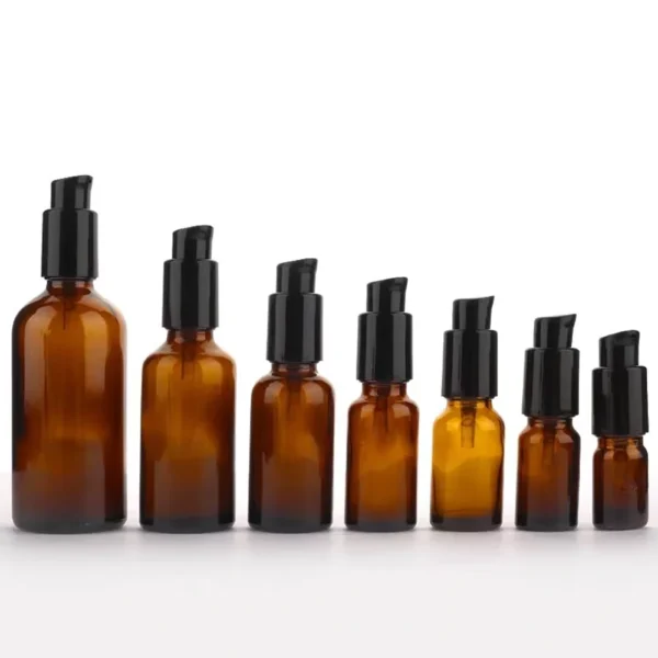 brown glass bottles with pump