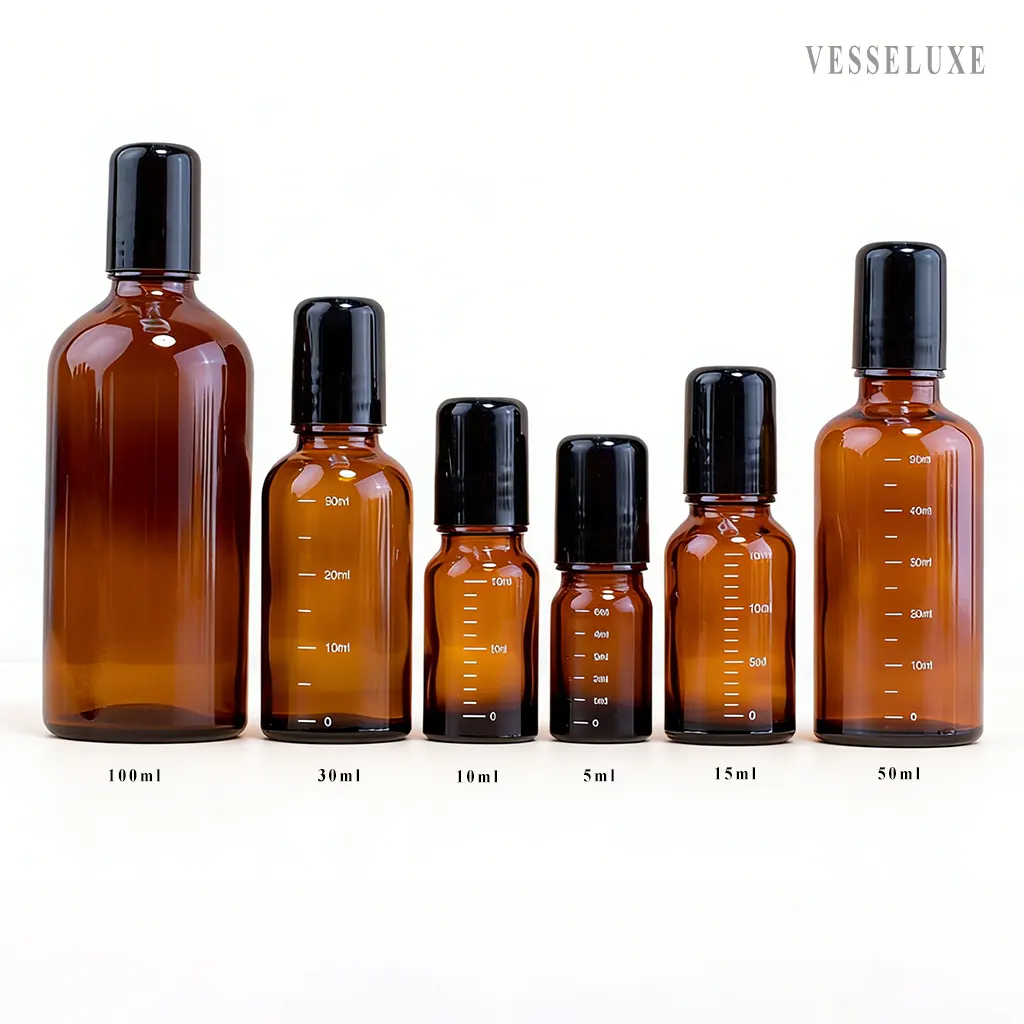 Tamaños de frascos de vidrio ámbar para aceites esenciales