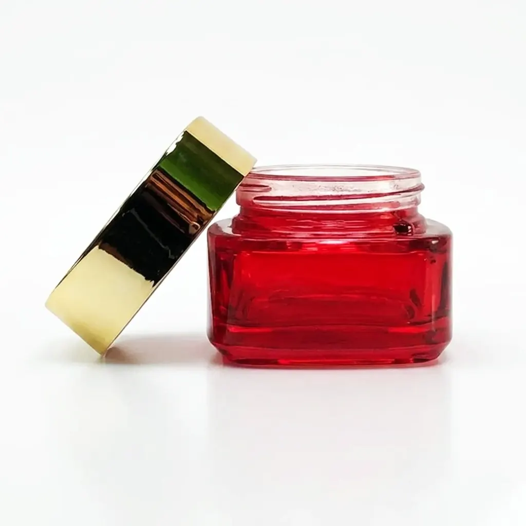 red glass cosmetic storage containers with lids